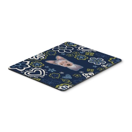 CAROLINES TREASURES Blue Flowers Yorkie Puppy Mouse Pad; Hot Pad or Trivet BB5083MP